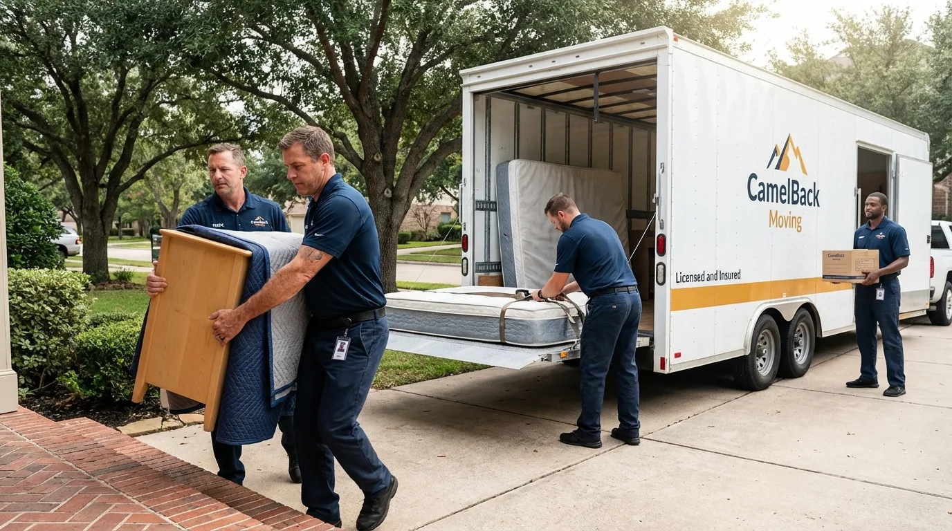 Crew loading residential truck for cross-state move from Lynnfield, MA